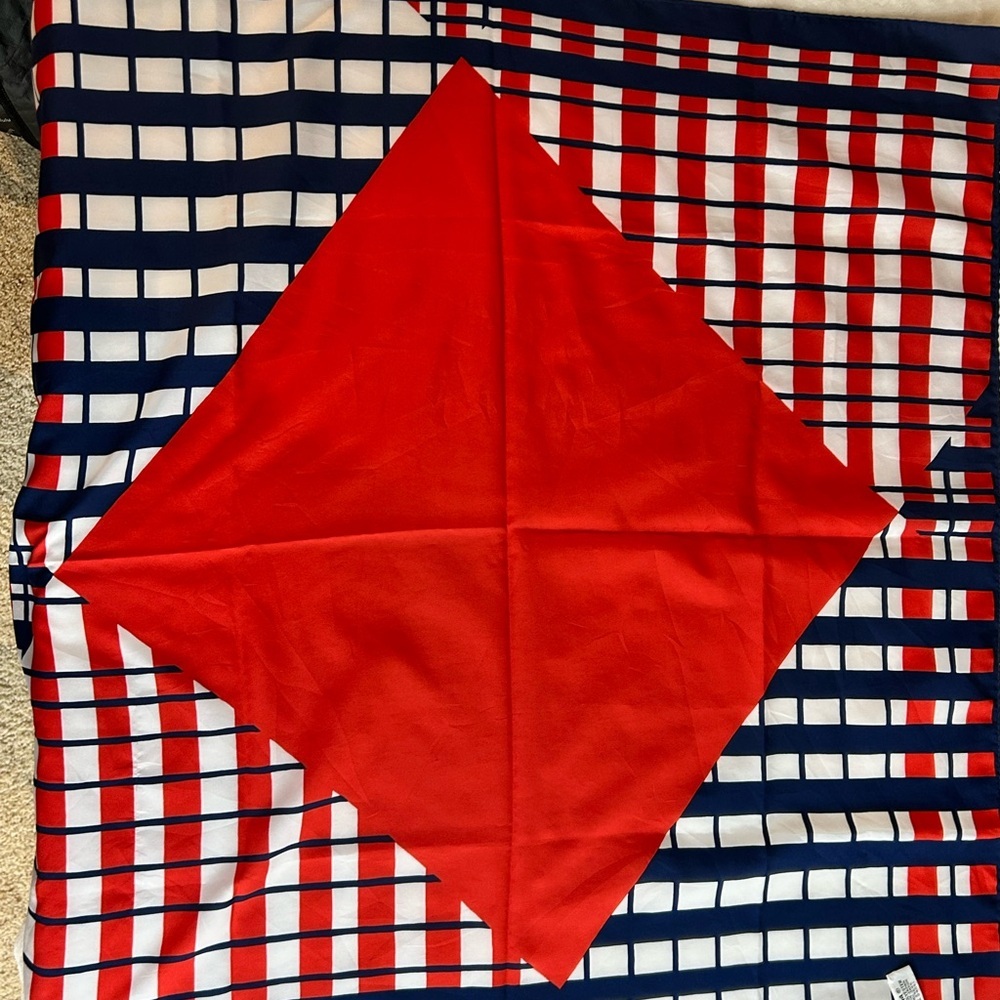 Vintage Vera Red White and Blue Geometric Scarf 27” X 27”100% Polyester
